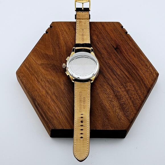 Michael Kors Women's Gold Tone Multi Dial Glitz Watch Brown Leather Band MK-5014 - Picture 5 of 7